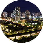 Illuminated cityscape at nighttime in Burnaby, Canada.