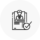 Icon of a completed form filled in with writing, and an outline of a person at the top.