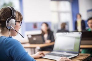 woman doing the ielts exam