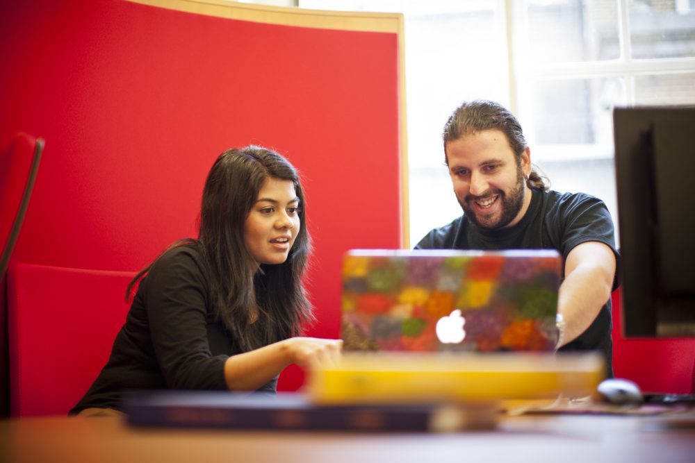 Two people studying together