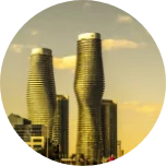 Uniquely shaped skyscraper buildings in Mississauga, Canada.