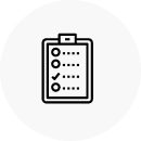 Icon of a clipboard with a checklist written down it.